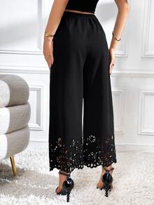 Firerie Laser Cut Out Wide Leg Pants - Black - View 3