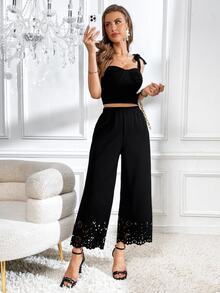 Firerie Laser Cut Out Wide Leg Pants - Black - View 5