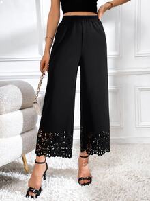 Firerie Laser Cut Out Wide Leg Pants - Black - View 2