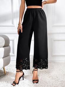 Firerie Laser Cut Out Wide Leg Pants - Black - View 6