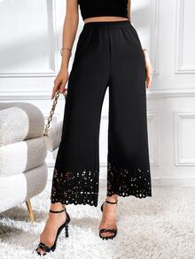 Firerie Laser Cut Out Wide Leg Pants - Black - View 4