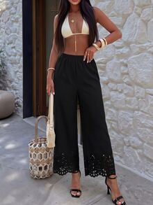 Firerie Laser Cut Out Wide Leg Pants - Black - View 1
