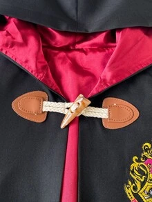PrepCrw HARRY POTTER X SHEIN Áo choàng có mũ phong cách thường ngày cho bé gái tuổi tween, họa tiết thêu chữ - màu đen - Xem 6