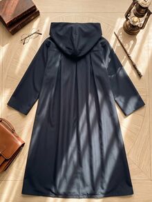 PrepCrw HARRY POTTER X SHEIN Áo choàng có mũ phong cách thường ngày cho bé gái tuổi tween, họa tiết thêu chữ - màu đen - Xem 5