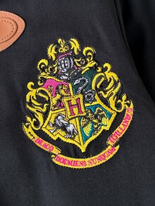 PrepCrw HARRY POTTER X SHEIN Áo choàng có mũ phong cách thường ngày cho bé gái tuổi tween, họa tiết thêu chữ - màu đen - Xem 8
