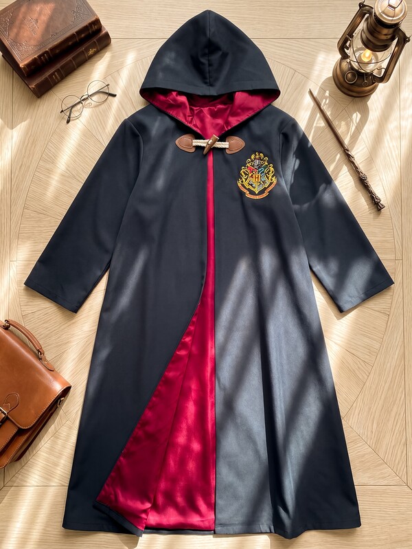 PrepCrw HARRY POTTER X SHEIN Tween Girl Letter Embroidered Pattern Casual Daily Hooded Cape