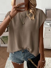 SHEIN Women's Round Neck Solid Color Minimalist Casual Classic Sweater Vest, Suitable Daily Outings Gatherings Commuting Street Vacation Wear, Autumn Office - Mocha Brown - View 5