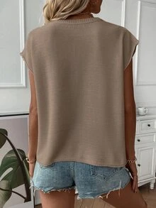 SHEIN Women's Round Neck Solid Color Minimalist Casual Classic Sweater Vest, Suitable Daily Outings Gatherings Commuting Street Vacation Wear, Autumn Office - Mocha Brown - View 3