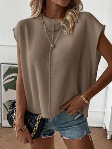 SHEIN Women's Round Neck Solid Color Minimalist Casual Classic Sweater Vest, Suitable Daily Outings Gatherings Commuting Street Vacation Wear, Autumn Office - Mocha Brown - View 8