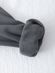 SHEIN 2件組幼女學院風刺繡貼布半拉鍊立領長袖寬腿褲抓絨加厚運動衫褲套裝秋季穿搭 - 深灰色 - 查看 5