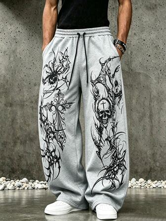 Street Life Pantalones de chándal casuales de uso diario con estampado de calavera para hombre