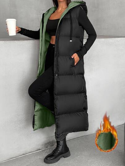 SHEIN معطف شتوي طويل ماكسي بدون أكمام للنساء، كاجوال، للارتداء اليومي، دافئ