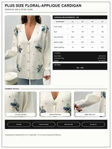 SHEIN Plus Size Woman Appliques And Rhinestones Detailed Button Front 3D Flower Elegant Casual Cardigan Formal Floral White Summer - White - View 7
