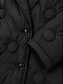 RosyDaze Black Circle Quilted Double-Breasted Long Coat With Oversized Lapel Collar - Black - View 8