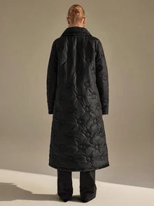 RosyDaze Black Circle Quilted Double-Breasted Long Coat With Oversized Lapel Collar - Black - View 2
