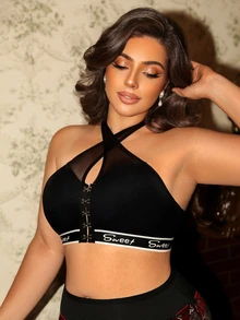 Divavoom 1pc Plus Size Comfortable Wire-Free Thin Bottom Halter Neck Bra - Black - View 4