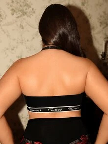 Divavoom 1pc Plus Size Comfortable Wire-Free Thin Bottom Halter Neck Bra - Black - View 2