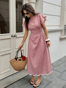 Serisse 女款格紋百褶休閒派對長洋裝 - 彩色 - 查看 5