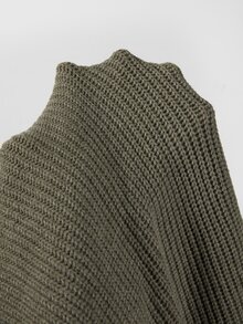 SHEIN 純色不對稱領落肩針織衫 淺灰色 秋季 優雅 早午餐晚餐穿搭 - 綠色 - 查看 6