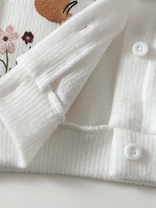 SHEIN 2件組幼兒女童可愛兔子針織開襟外套與內搭褲套裝 嬰兒長袖上衣 秋冬外套套裝 適合聖誕節、萬聖節 0-3歲 - 棕色 - 查看 9