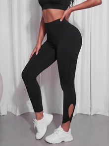 Core Rhythm Core Rhythm Women's Hollow-Out Ruched Sports Leggings, Ballet Yoga Fitness Pants - Black - View 5