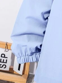SHEIN 2 件套青少年男孩半拉链连帽夹克和慢跑裤，秋冬休闲运动风格 - 淺藍色 - 查看 4