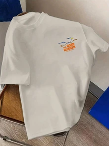 LOONEY TUNES X SHEIN Daypath Men's Summer Casual Letter Print Short Sleeve T-Shirt - Khaki - View 2