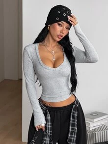 Coolane Women's Solid Color Casual Versatile Everyday T-Shirt - Light Grey - View 5
