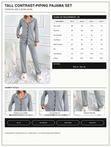 SHEIN طقم بيجامة كلاسيكي بأزرار أمامية مقاس طويل – ملابس علوية ناعم بأكمام طويلة وبنطال مريح بساق مستقيمة ملابس منزلية - رمادي فاتح - مشاهدة 8