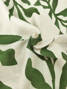 Louniche 女款綠葉印花綁帶A字洋裝，適合度假與戶外活動，春夏度假海灘熱帶風 - 綠色 - 查看 8