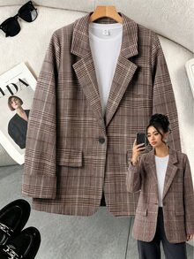 GlowEve CURVE Plus Size Autumn/Winter Daily Button Long Sleeve Commuter Blazer - Multicolor - View 3