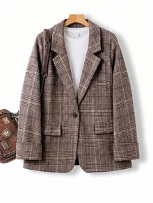GlowEve CURVE Plus Size Autumn/Winter Daily Button Long Sleeve Commuter Blazer - Multicolor - View 1