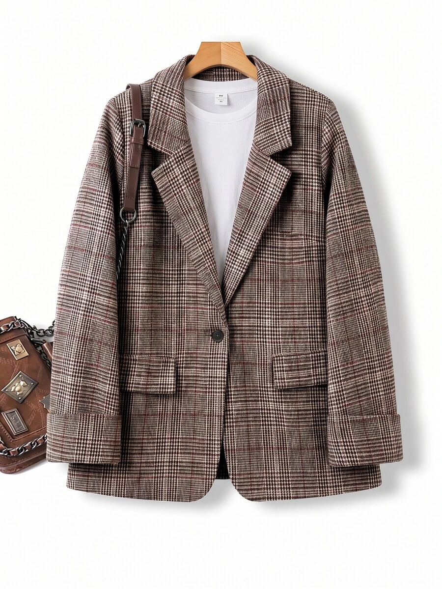 GlowEve CURVE Plus Size Autumn/Winter Daily Button Long Sleeve Commuter Blazer - Multicolor - View 1