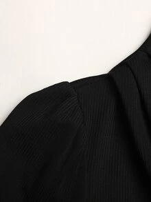 青少年女孩秋冬休閒通勤優雅針織羅紋拼接PU配色長袖小立領長洋裝 童裝串珠洋裝 萬聖節聖誕派對洋裝 棕色黑色 - 黑色 - 查看 7