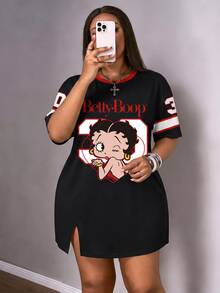 Slaydiva Betty Boop x SHEIN 大尺碼女款字母卡通印花休閒日常夏季洋裝 - 彩色 - 查看 6