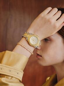 Opalesca 1pc Fashionable Luxury Rhinestone Encrusted Round Women Quartz Steel Band Watch, Suitable For Parties, Celebrations - Multicolor - View 9