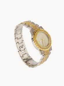 Opalesca 1pc Fashionable Luxury Rhinestone Encrusted Round Women Quartz Steel Band Watch, Suitable For Parties, Celebrations - Multicolor - View 6