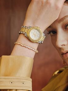 Opalesca 1pc Fashionable Luxury Rhinestone Encrusted Round Women Quartz Steel Band Watch, Suitable For Parties, Celebrations - Multicolor - View 1