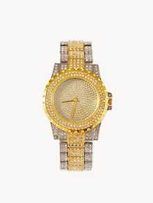 Opalesca 1pc Fashionable Luxury Rhinestone Encrusted Round Women Quartz Steel Band Watch, Suitable For Parties, Celebrations - Multicolor - View 2