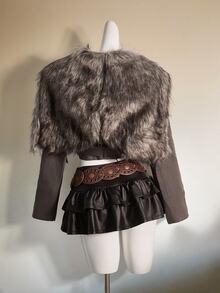 SHEIN ICON Women's Leather & Fur Patchwork Fitted Jacket In Fall/Winter - Dark Grey - View 2