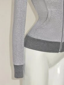SHEIN ICON Slim Fit Faux Fur Patchwork Hooded Jacket For Women In Fall/Winter - Grey - View 8