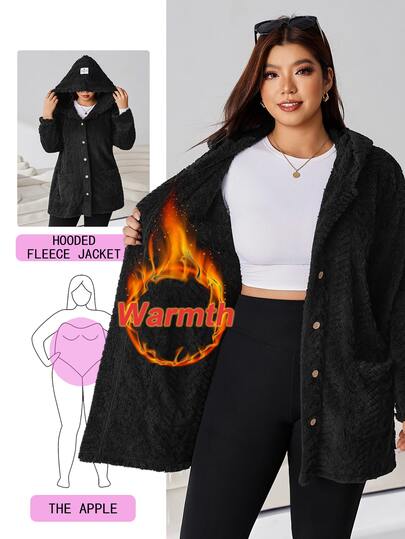 Solflare Plus Size Women's Letter Print Denim Long Sleeve Single-Breasted Casual Hooded Jacket