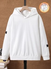 SHEIN 兒童青少年男孩休閒學院風運動大字母圖案白色長袖套頭運動衫，適合通勤、上學、日常休閒外出與運動，秋冬款 - 白色 - 查看 4