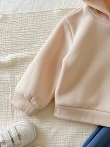 SHEIN 中性嬰兒男/女童、幼兒 2件組秋冬保暖內裡加厚可愛親子標語圖案連帽衛衣套裝，嬰兒冬季服飾，運動套裝，聖誕節 - 霧霾藍 - 查看 9