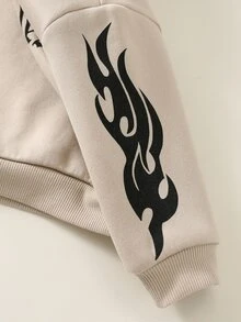 SHEIN 中性嬰兒男/女童、幼兒 2件組秋冬保暖內裡加厚休閒時尚連帽衛衣套裝，嬰兒冬季衣物，運動服，街頭風 - 卡其色 - 查看 5