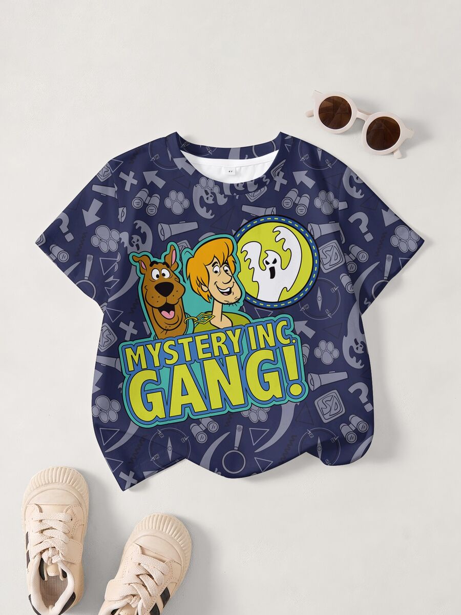 SCOOBY-DOO X SHEIN Young Boy Crew Neck Short Sleeve Casual Versatile T-Shirt DOO - White - View 1