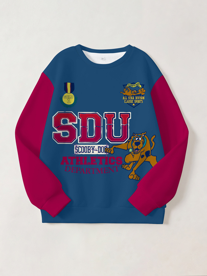 SCOOBY-DOO X SHEIN Moletom Infantil Menino Tween com Blocos de Cor, Patchwork e Estampa de Letras Cartoon