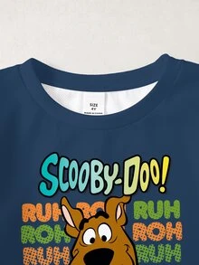 SCOOBY-DOO X SHEIN Young Boy Colorblock Patchwork Cartoon Letter Print Sweatshirt And Sweatpants Set - White - View 3