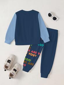 SCOOBY-DOO X SHEIN Young Boy Colorblock Patchwork Cartoon Letter Print Sweatshirt And Sweatpants Set - White - View 2