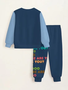 SCOOBY-DOO X SHEIN Young Boy Colorblock Patchwork Cartoon Letter Print Sweatshirt And Sweatpants Set - White - View 8